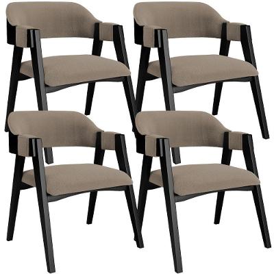 Kit 4 Cadeiras Sala De Jantar Estar Living Estofada Suran L02 Preto Bouclê Bege - Lyam Decor