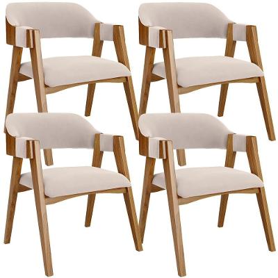 Kit 04 Cadeiras Para Sala De Jantar E Estar Living Estofada Suran L02 Suede Bege - Lyam