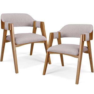 Kit 02 Cadeiras Para Sala De Jantar E Estar Living Estofada Suran L02 Linho Bege - Lyam