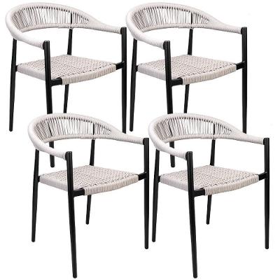 Kit 04 Cadeiras Decorativas área Gourmet Base Preto Corda Náutica Nevada R01 Amêndoa - Lyam Decor