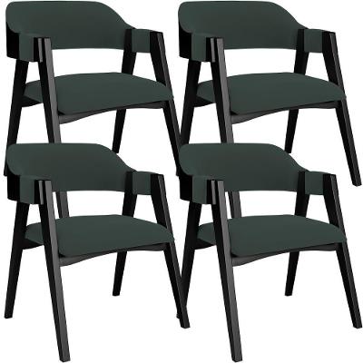 Kit 4 Cadeiras Sala De Jantar Estar Living Estofada Suran L02 Preto Suede Verde Musgo - Lyam Decor