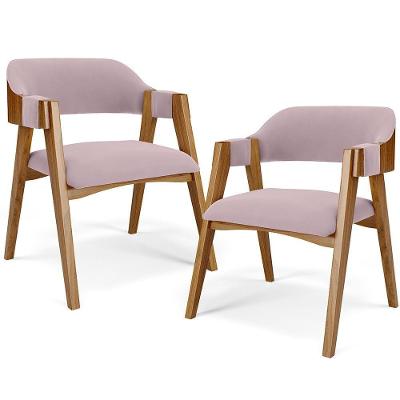 Kit 02 Cadeiras Para Sala De Jantar E Estar Living Estofada Suran L02 Suede Rosê - Lyam