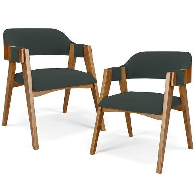 Kit 02 Cadeiras Para Sala De Jantar E Estar Living Estofada Suran L02 Suede Verde Musgo - Lyam