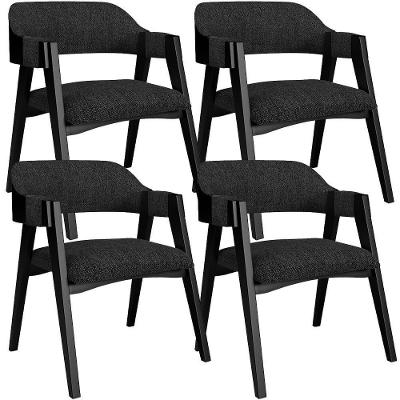 Kit 04 Cadeiras Para Sala De Jantar E Estar Living Estofada Suran L02 Preto Linho Chumbo - Lyam