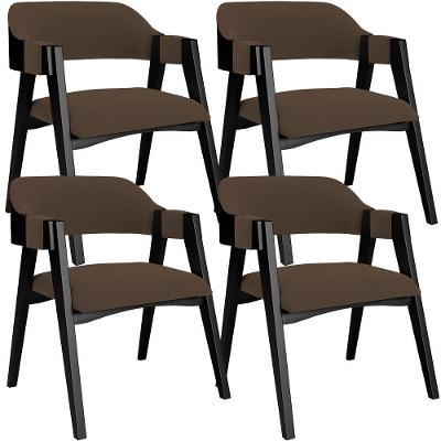 Kit 4 Cadeiras Sala De Jantar Estar Living Estofada Suran L02 Preto Suede Marrom - Lyam Decor