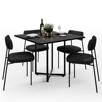 Mesa De Jantar Rivera Preto 90cm Com 04 Cadeiras Industrial Melina F01 Linho Chumbo - Lyam