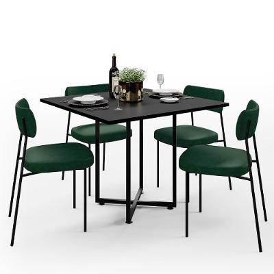 Mesa De Jantar Rivera Preto 90cm Com 04 Cadeiras Industrial Melina F01 Couríssimo Verde - Lyam