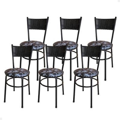 Conjunto 6 Cadeiras Pretas Para Cozinha Viena Cor:floral Preto