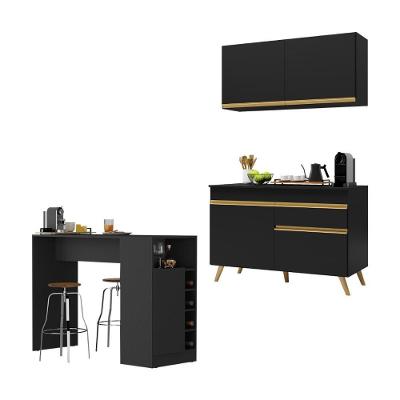 Cozinha Compacta Com Bancada Americana 1 Porta Veneza Multimóveis Mp2207 Preto/dourado Preto/dourado