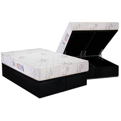 Cama Box Baú Queen: Colchão Espuma D33 Luckspuma Supreme Floral + Base Crc Suede Black(158X198)