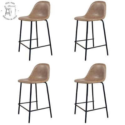 Kit 4 Banquetas Baixas Tânia Rivatti 95 Cm (Altura) Em Poliuretano Marrom Vintage Base Aço Preto