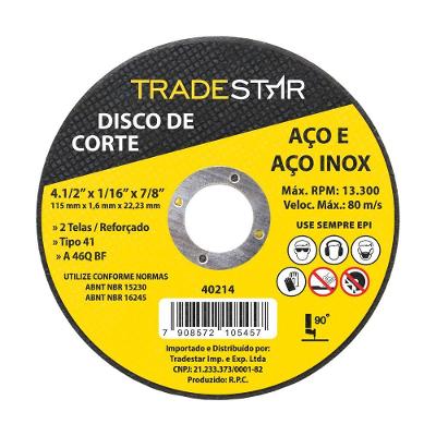 Disco Corte Fino Inox 4.1-2 115x1,6 Mm Esmerilhadeira Tradestar