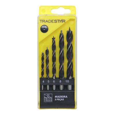 Kit Jogo 5 Brocas Para Madeira 4 Mm, 5 Mm, 6 Mm, 8 Mm E 10 Mm