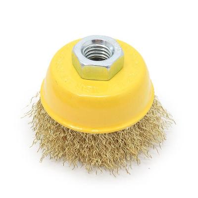Escova Copo Aço Carbono Latonado 3 75mm M14 Ondulada