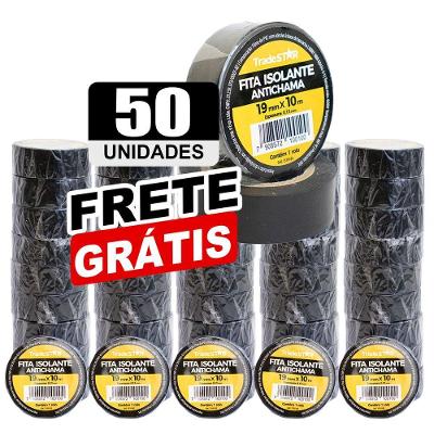 Kit 50 Rolos Pç Fita Isolante 10 Metros Preta