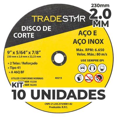 Kit C- 10 Disco De Corte Metal 9 230x2,0 Mm Furo 22-23 Mm