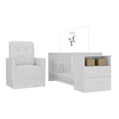 Berço Cômoda Com Colchão Incluso E Poltrona De Amamentação Meu Bebê Multimóveis Mp4096 Branco Branco