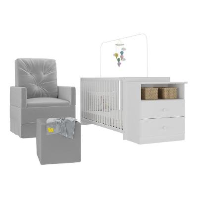 Berço Cômoda Com Colchão, Poltrona De Amamentação E Puff Meu Bebê Multimóveis Mp4102 Branco/cinza Branco/cinza