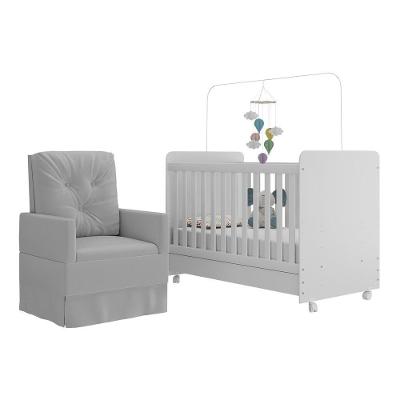 Berço Americano 3x1 Com Colchão Incluso Poltrona De Amamentação Multimóveis Mp4089 Branco/cinza Branco/cinza