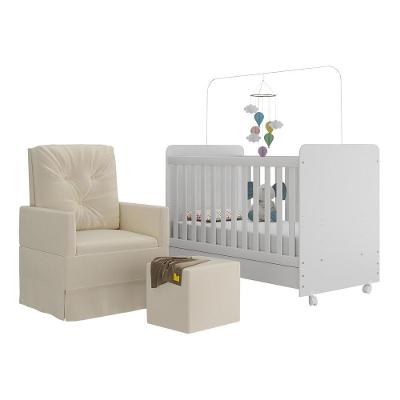 Berço Americano 3x1 Com Colchão, Poltrona Amamentação E Puff Bambino Multimóveis Mp4101 Branco/bege Branco/bege