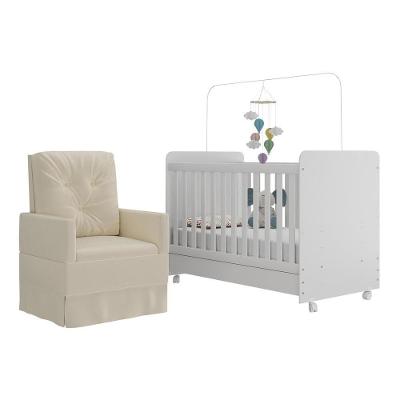 Berço Americano 3x1 Com Colchão Incluso Poltrona De Amamentação Multimóveis Mp4089 Branco/bege Branco/bege