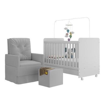 Berço Americano 3x1 Com Colchão, Poltrona Amamentação E Puff Bambino Multimóveis Mp4101 Branco/cinza Branco/cinza