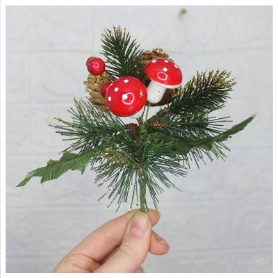 Kit 2 Ramos Cogumelo Decoração De Natal Artificial Com Brilho 16cm