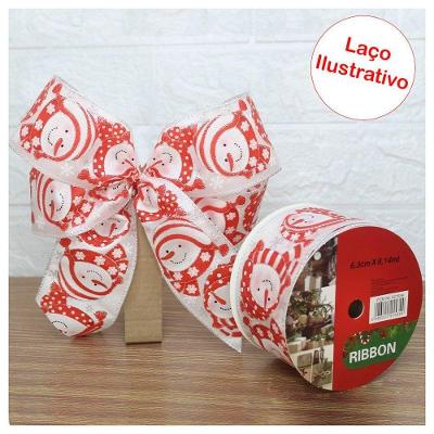 Kit 2 Rolo Fita Aramada Natal Boneco De Neve Decoração Natalina 6,3cm X 9,14m