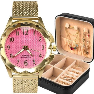 Relogio Dourado Banhado + Pulseira + Porta Joia Silicone Ajustavel Social Qualidade Premium