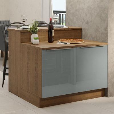 Ilha Cozinha Com Bancada E Balcão 120cm Rustic/Cinza