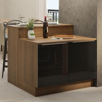 Ilha Cozinha Com Bancada E Balcão 120cm Rustic/Preto