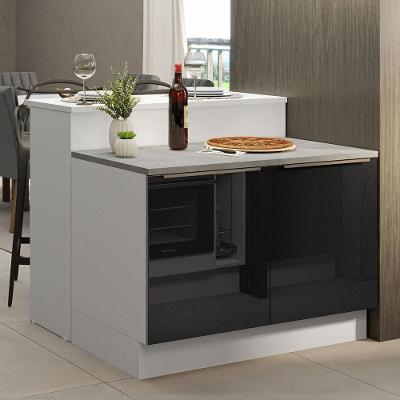 Ilha Cozinha Com Bancada E Balcão 120cm Branco/Preto