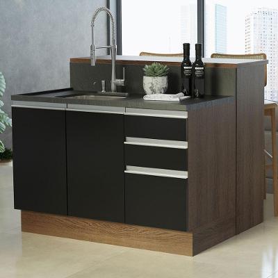 Ilha De Cozinha 120 Cm Rustic/Preto Glamy Madesa