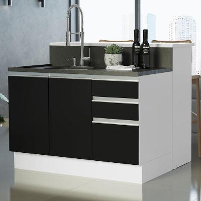 Ilha De Cozinha 120 Cm Branco/Preto Glamy Madesa