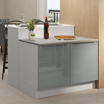 Ilha Cozinha Com Bancada E Balcão 120cm Branco/Cinza