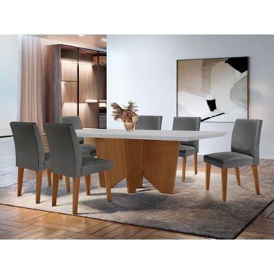 Sala De Jantar Mesa Evora Canto Reto 6 Cade. Grecia Rufato Lin.grafite/off White/imbuia