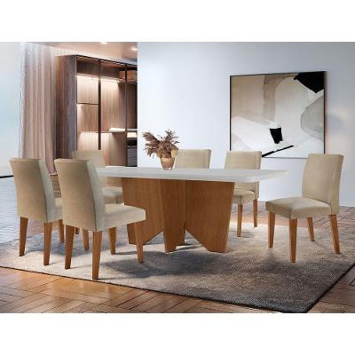 Conjunto Mesa Jantar Evora 180cm C/ 6 Cadeiras Grecia Rufato Turim / Off White / Imbuia