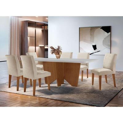 Conjunto Mesa Jantar Evora 180cm C/ 6 Cadeiras Grecia Rufato Vel.creme /off White/imbuia