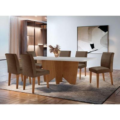 Conjunto Mesa Jantar Evora 180cm C/ 6 Cadeiras Grecia Rufato Vel. Marrom/off White/imbuia