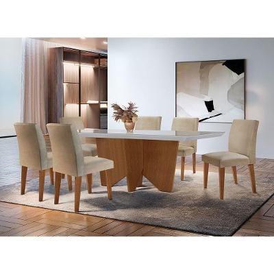 Sala De Jantar Mesa Evora Canto Reto Com 6 Cad Grecia Rufato Turim / Off White / Imbuia