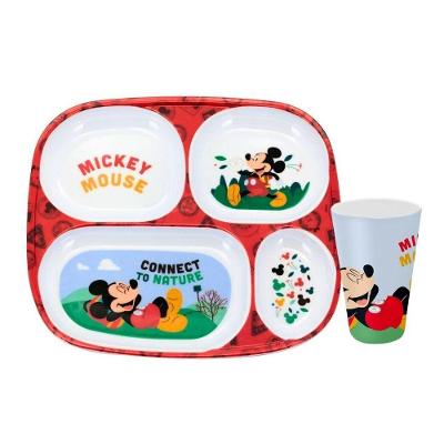 Kit Prato Refeição Infantil 4 Divisórias E Copo Melamina Mickey Mouse Disney - Tuut