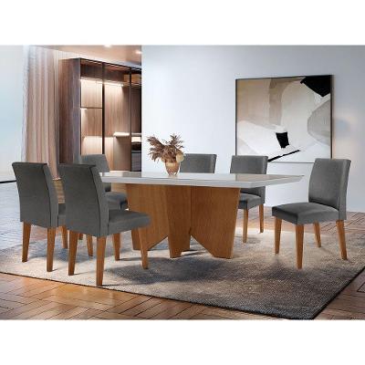 Sala De Jantar Mesa Evora Canto Reto Com 6 Cad Grecia Rufato Lin.grafite/off White/imbuia