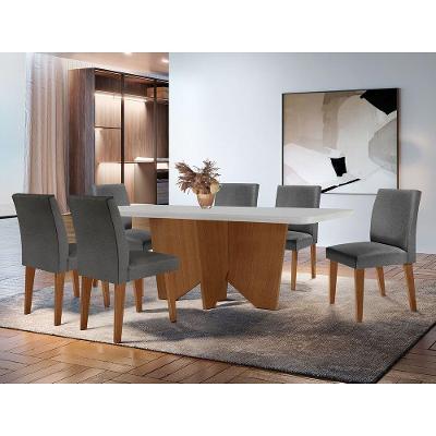 Conjunto Mesa Jantar Evora 180cm C/ 6 Cadeiras Grecia Rufato Lin.grafite/off White/imbuia