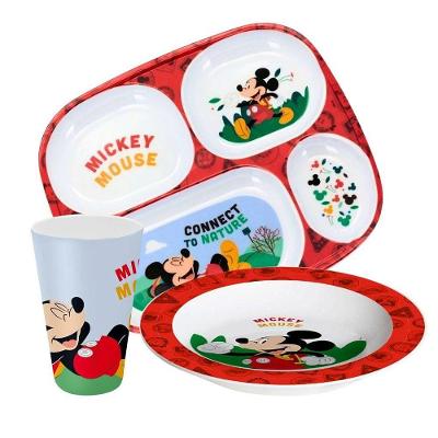 Kit Refeição Infantil Mickey Mouse Disney 3 Peças Melamina Prato, Bandeja E Copo