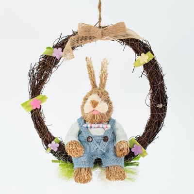 Guirlanda Coelho De Páscoa Enfeite Decorativo Em Palha 28cm