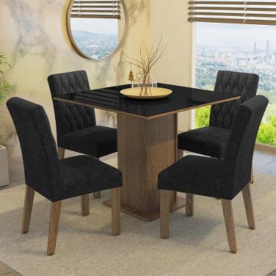 Conjunto Sala De Jantar Mesa Tampo De Vidro 4 Cadeiras Rustic/preto/oxford Anaju Madesa Rustic/preto/oxford