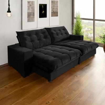 Sofá Califórnia Retrátil E Reclinável 5 Lugares 2,70m Com Molas Ensacadas E Pillow Preto Preto