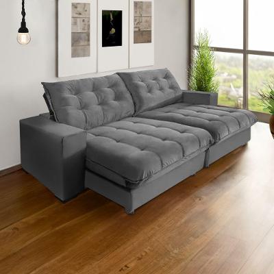 Sofá Califórnia Retrátil E Reclinável 3 Lugares 2,10m Com Molas Ensacadas E Pillow Cinza Cinza