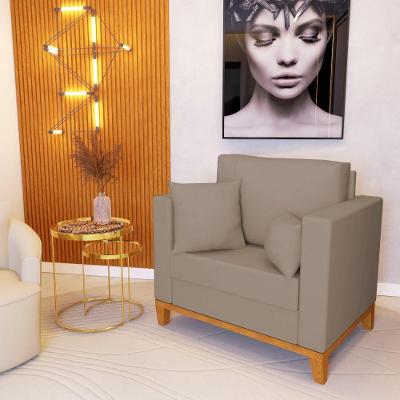 Poltrona Beny Decorativa Com 2 Almofadas Veludo Bege Base Em Madeira Maciça - Cor: Bege