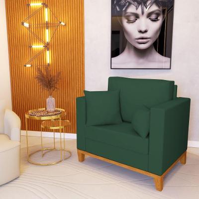 Poltrona Beny Decorativa Com 2 Almofadas Veludo Verde Base Em Madeira Maciça - Cor: Verde